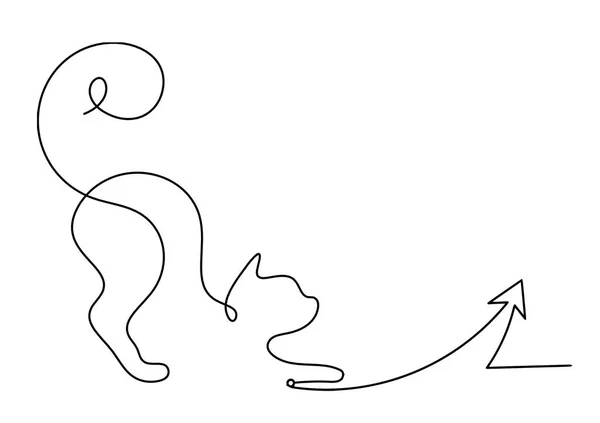 Silhouette Einer Abstrakten Katze Mit Linienzeichnung Auf Weiß — Stockvektor