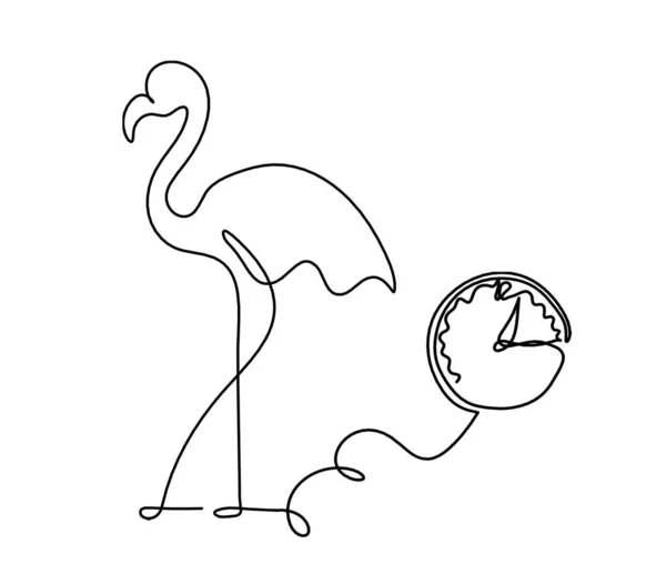 抽象的なフラミンゴのシルエットと白で線画としての時計 — ストックベクタ