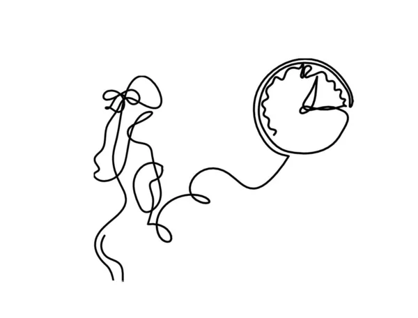 白い上に線画として時計と女性のシルエットボディ — ストックベクタ