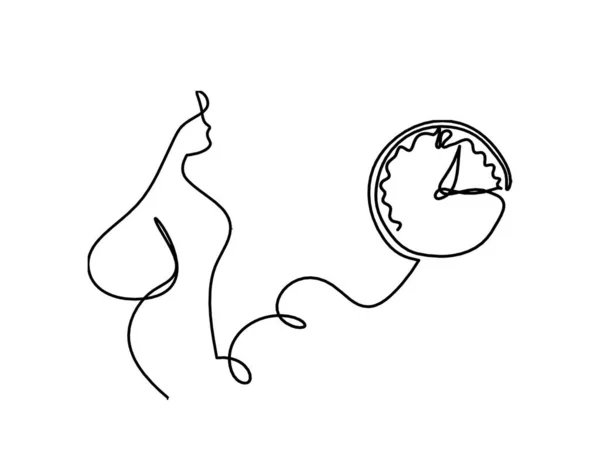 Corpo Silhueta Mulher Com Relógio Como Imagem Desenho Linha Branco — Vetor de Stock