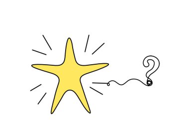 Beyaz arkaplanda çizgi çizimi olarak soyut renk yıldızı ile soru işareti