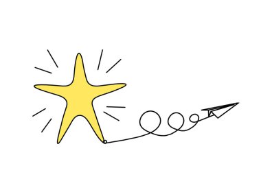 Beyaz arkaplan üzerine çizgi çizimi olarak kağıt düzlemi ile soyut renk yıldızı