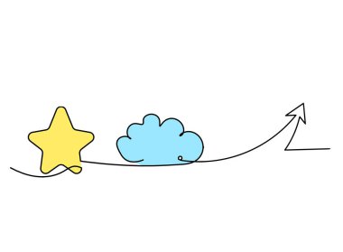 Soyut renk yıldızı beyaz arkaplanda çizgi çizimi olarak yönünü gösterir