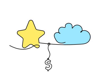 Beyaz arkaplanda çizgi çizimi olarak soyut renk yıldızı ile dolar