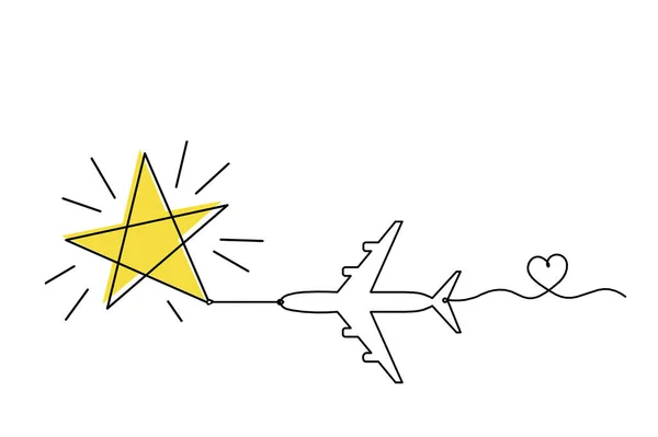 Beyaz Arkaplanda Çizgi Çizimi Olarak Soyut Renk Yıldızı Ile Düzlem — Stok fotoğraf
