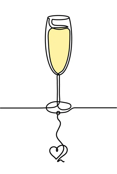 Linea Disegno Bicchiere Vino Colori Con Cuore Sullo Sfondo Bianco — Foto Stock