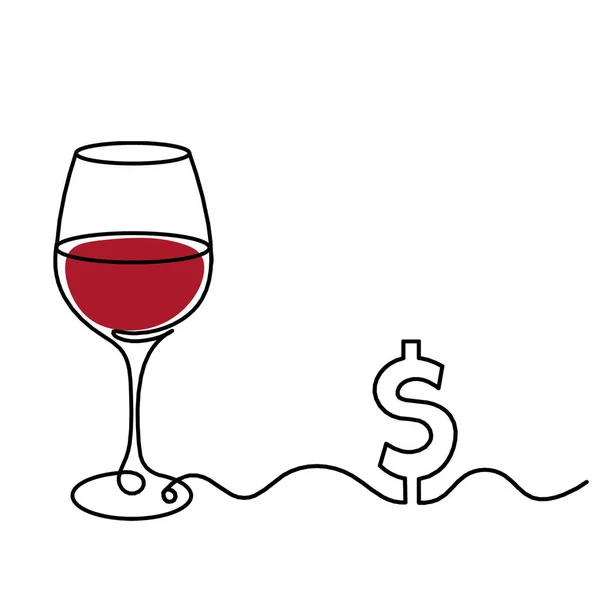 Beyaz Arkaplanda Dolar Olan Çizim Çizgisi Renk Şarap Kadehi — Stok fotoğraf