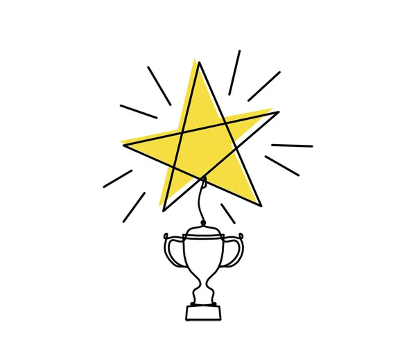 Abstract Color Star Wth Trophy Line Drawing White Background — Stock Photo, Image