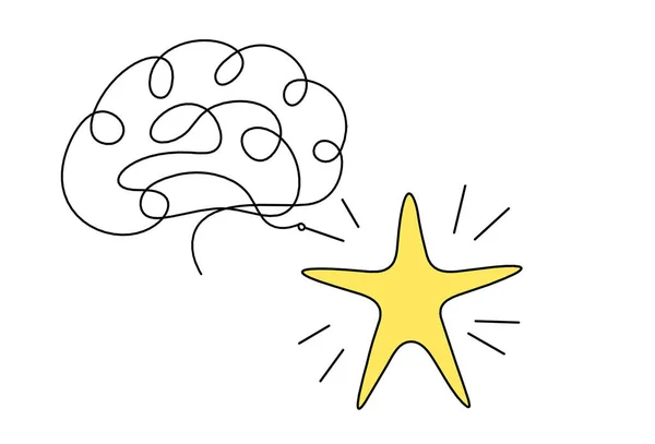 Beyni Beyaz Arkaplanda Çizgi Çizimi Olarak Gösteren Soyut Renk Yıldızı — Stok fotoğraf