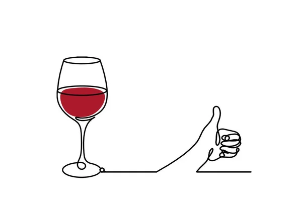 Linea Disegno Bicchiere Vino Colori Con Mano Sullo Sfondo Bianco — Foto Stock