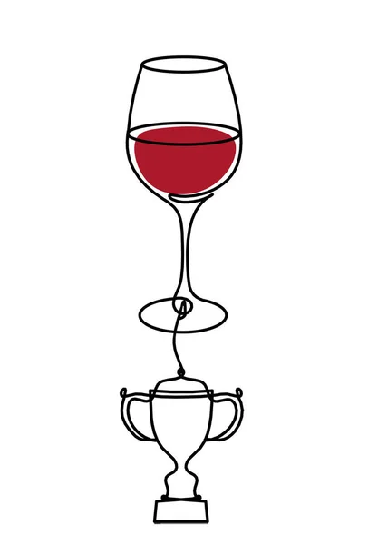 Zeichnungslinie Farbe Weinglas Mit Trophäe Auf Weißem Hintergrund — Stockfoto