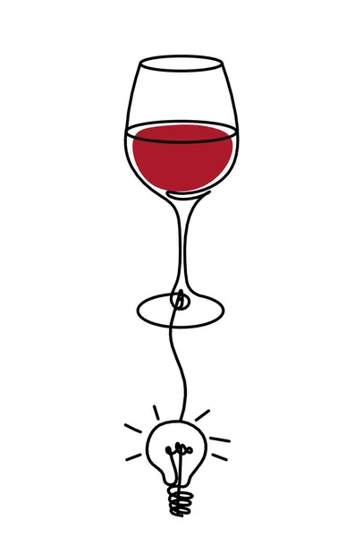 Beyaz Arkaplanda Ampul Olan Çizim Çizgisi Renk Şarap Kadehleri — Stok fotoğraf