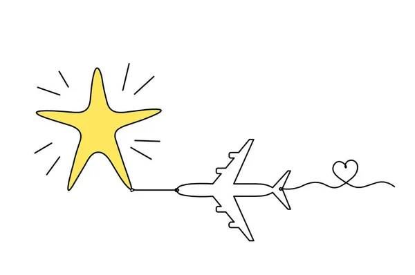 Streszczenie Kolor Gwiazda Wth Płaszczyzny Jako Linia Rysunek Białym Tle — Zdjęcie stockowe
