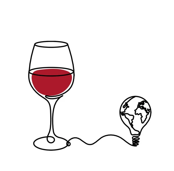 Zeichnungslinie Farbe Weinglas Mit Glühbirne Auf Weißem Hintergrund — Stockfoto
