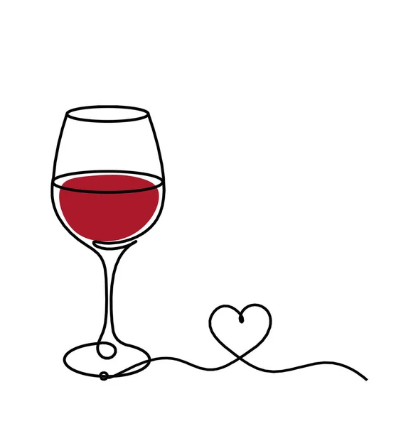 Zeichnungslinie Farbe Weinglas Mit Herz Auf Weißem Hintergrund — Stockfoto