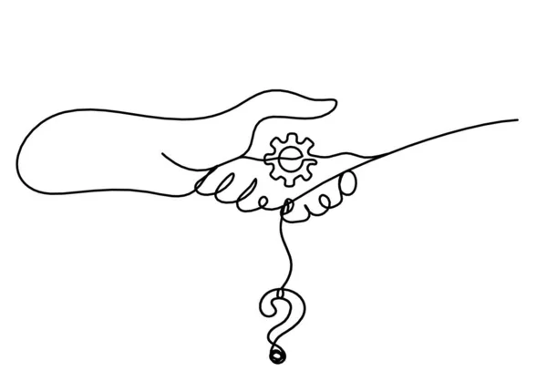 Абстрактное Рукопожатие Вопросительный Знак Виде Линии Белом Фоне — стоковый вектор