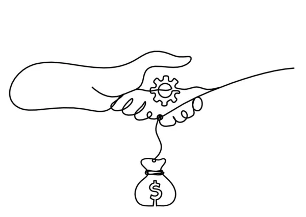 Abstrato Aperto Mão Dólar Como Desenho Linha Fundo Branco — Vetor de Stock