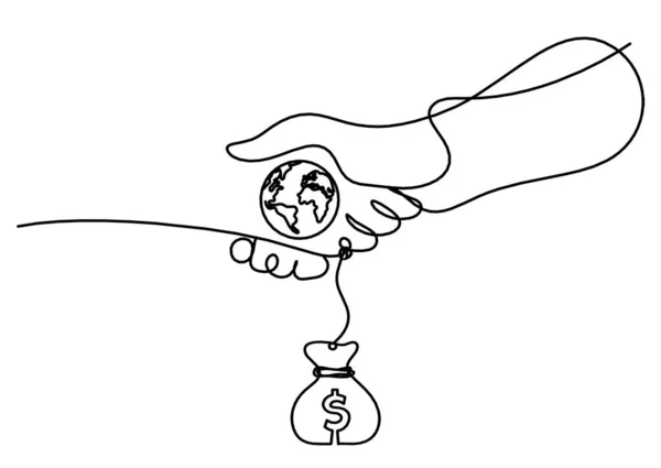 Apretón Manos Abstracto Dólar Como Dibujo Línea Sobre Fondo Blanco — Vector de stock