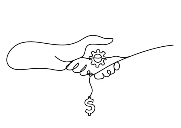 Abstract Handshake Dollar Line Drawing White Background — Stock Vector