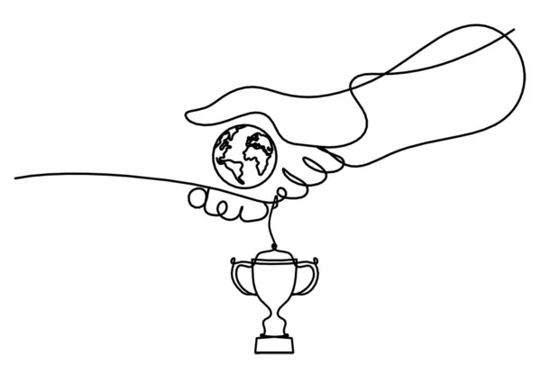 Абстрактное Рукопожатие Трофей Виде Линии Белом Фоне — стоковый вектор