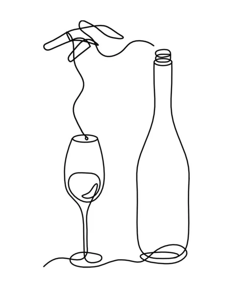 Tekening Fles Champagne Wijn Met Hand Witte Achtergrond — Stockvector