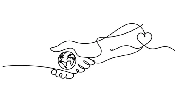 Abstrato Aperto Mão Coração Como Desenho Linha Fundo Branco — Vetor de Stock