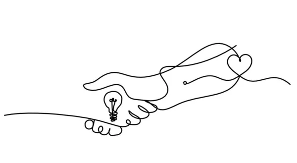 白地に線画としての抽象的な握手と心 — ストックベクタ