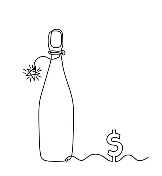 Kreslení Čára Láhev Šampaňského Nebo Vína Dolarem Bílém Pozadí — Stockový vektor