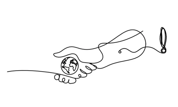 Абстрактное Рукопожатие Знак Экскламации Виде Линии Белом Фоне — стоковый вектор