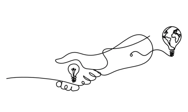 Abstrato Aperto Mão Lâmpada Como Desenho Linha Fundo Branco — Vetor de Stock