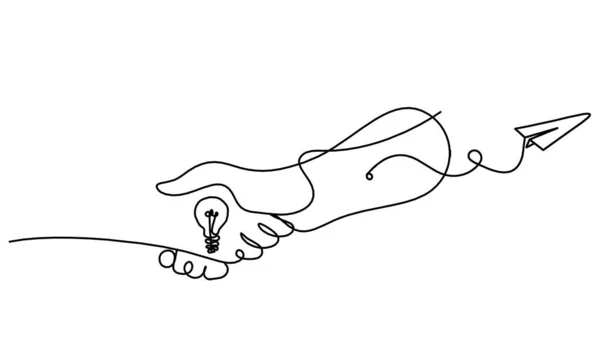 白底画线时的握手和纸平面 — 图库矢量图片