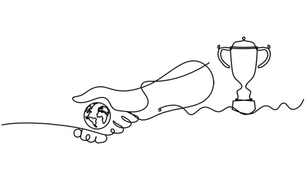 Абстрактное Рукопожатие Трофей Виде Линии Белом Фоне — стоковый вектор