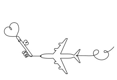 Beyaz arkaplanda aralıksız çizim yapan düzlem ile soyut kalp anahtarı