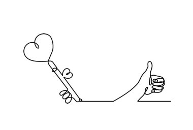 Beyaz arkaplanda sürekli çizim yapan elle soyut kalp tuşu