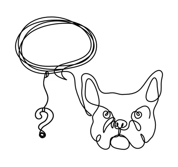 Silhouette Abstract Bulldog Question Mark Line Drawing White Background — Stock Vector