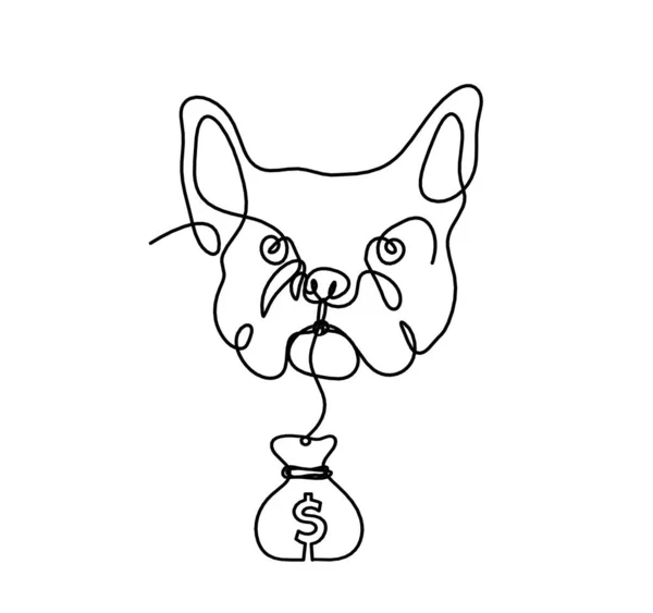 Silhouette Abstract Bulldog Dollar Line Drawing White Background — Stock Vector