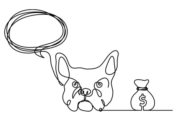 Silhueta Buldogue Abstrato Com Dólar Como Desenho Linha Fundo Branco — Vetor de Stock