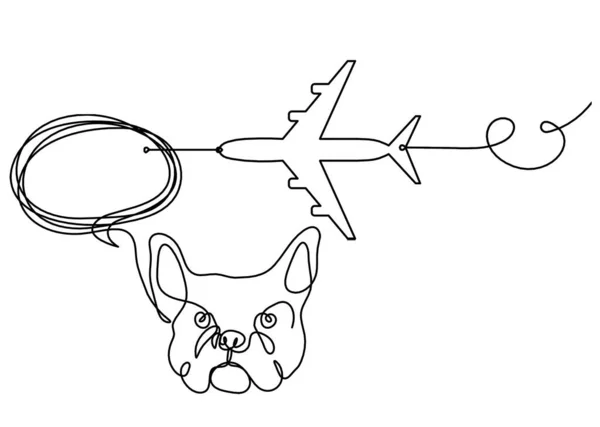 Silhouette Einer Abstrakten Bulldogge Mit Flugzeug Als Linienzeichnung Auf Weißem — Stockvektor