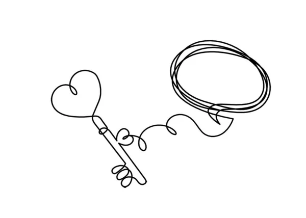 Abstract Heart Key Comment Continuous Line Drawing White Background — Stock Vector