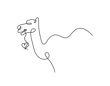 Soyut devenin silueti, kalbi beyaz üzerine çizgi gibi çizilmiş.