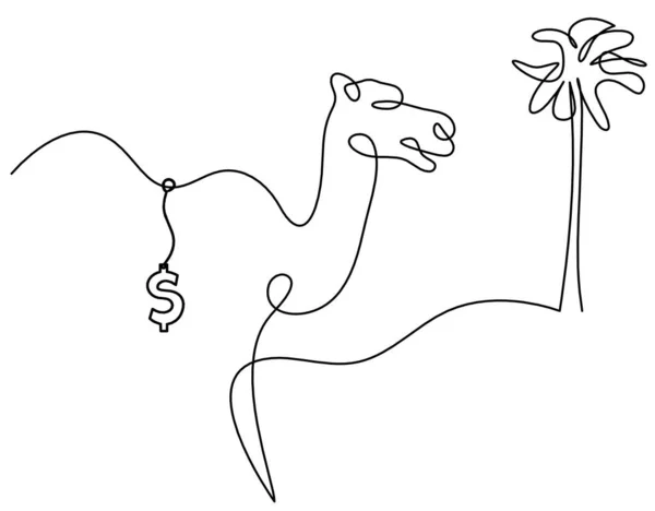 Silhueta Camelo Abstrato Com Dólar Como Desenho Linha Branco — Vetor de Stock