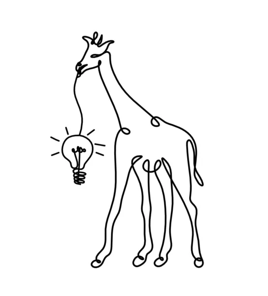 Silhouette Abstract Giraffe Light Bulb Line Drawing White — Stock Vector