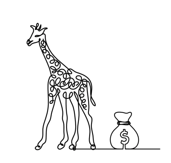 Soyut Zürafa Silueti Beyaz Üzerine Çizgi Çizerek Dolar — Stok Vektör