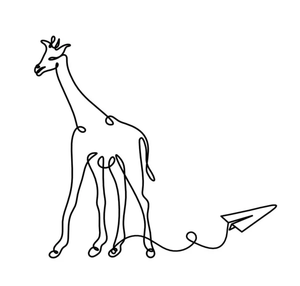 Silhouette Giraffa Astratta Con Piano Carta Come Disegno Linea Bianco — Vettoriale Stock