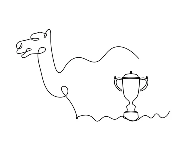 Silueta Abstraktního Velblouda Trofejí Jako Čára Kresby Bílém — Stockový vektor