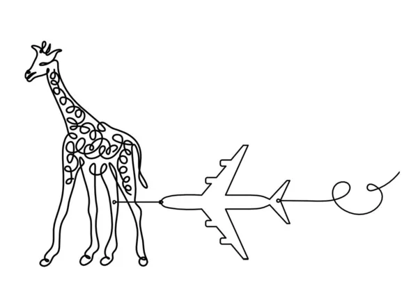 Silhouette Abstract Giraffe Plane Line Drawing White — Stock Vector
