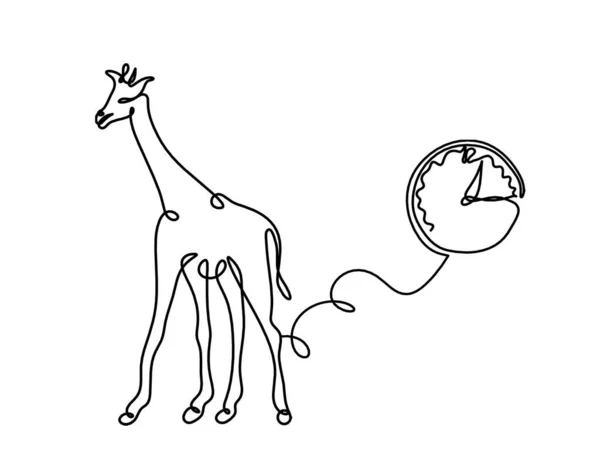 Silhuett Abstrakt Giraff Med Klocka Som Linje Ritning Vitt — Stock vektor