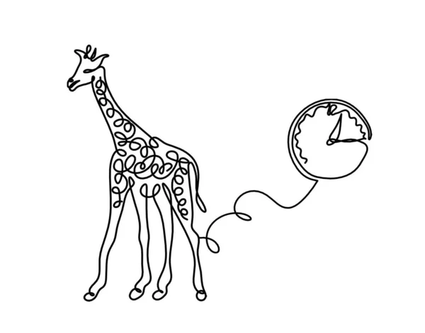 Silhouette Girafe Abstraite Avec Horloge Comme Dessin Trait Sur Blanc — Image vectorielle