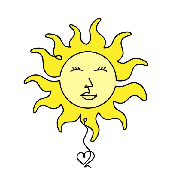 Абстрактный Цвет Лица Солнца Сердцем Линия Рисунка Белом Фоне — стоковое фото