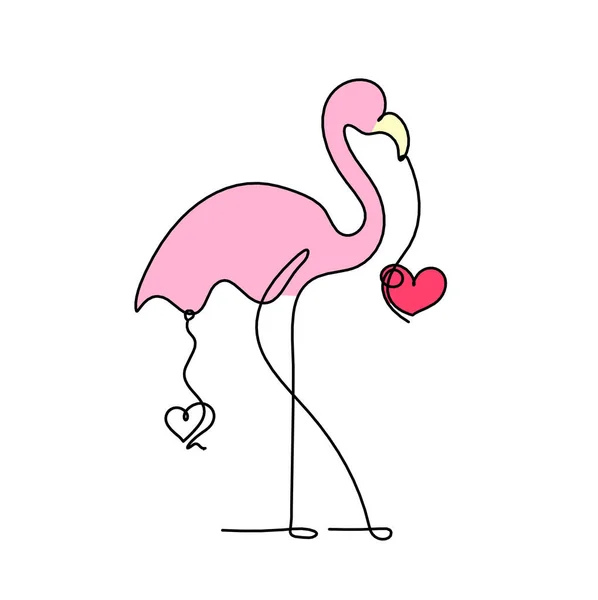 Silhueta Flamingo Cor Abstrata Com Coração Como Desenho Linha Fundo — Fotografia de Stock